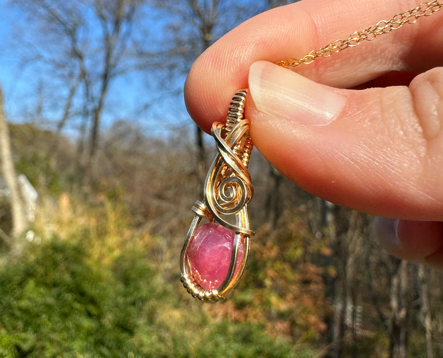 14k Goldfilled Wire-Wrapped Rosecut Ruby Pendant