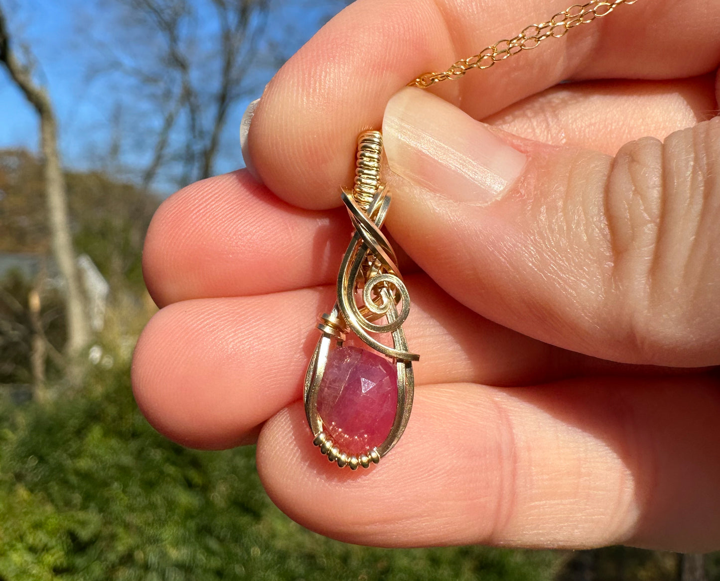 14k Goldfilled Wire-Wrapped Rosecut Ruby Pendant