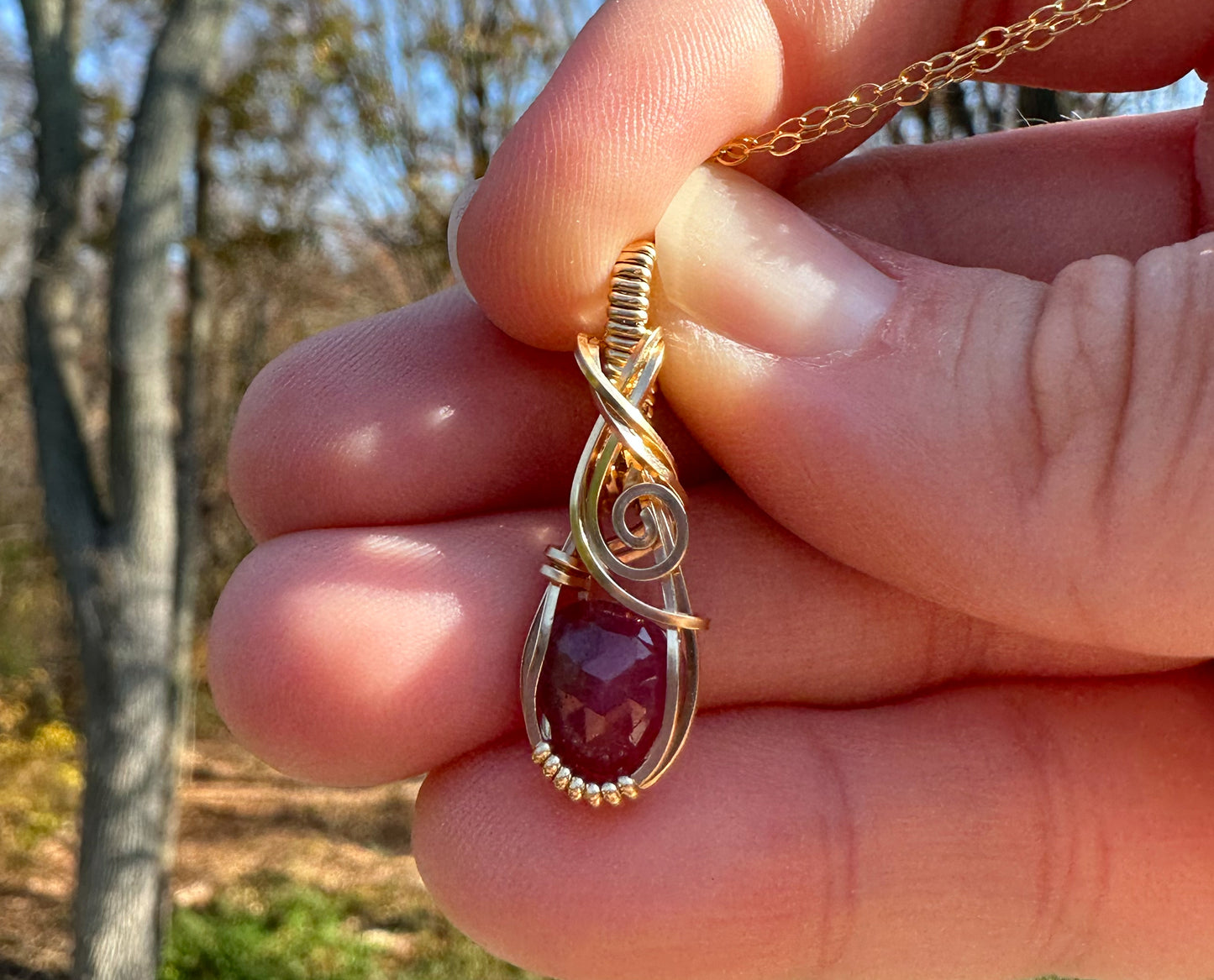 14k Goldfilled Wire-Wrapped Rosecut Ruby Pendant