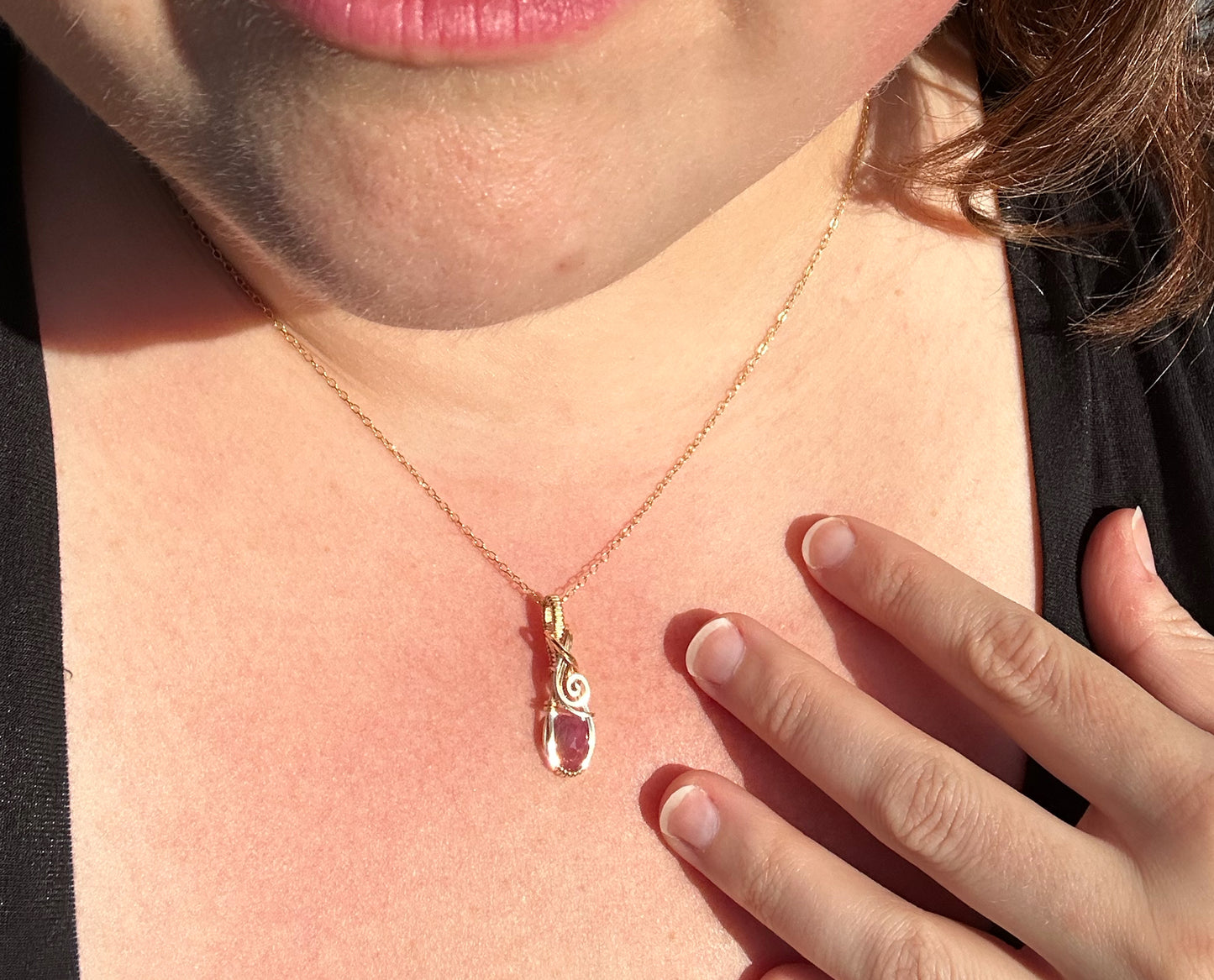 14k Goldfilled Wire-Wrapped Rosecut Ruby Pendant