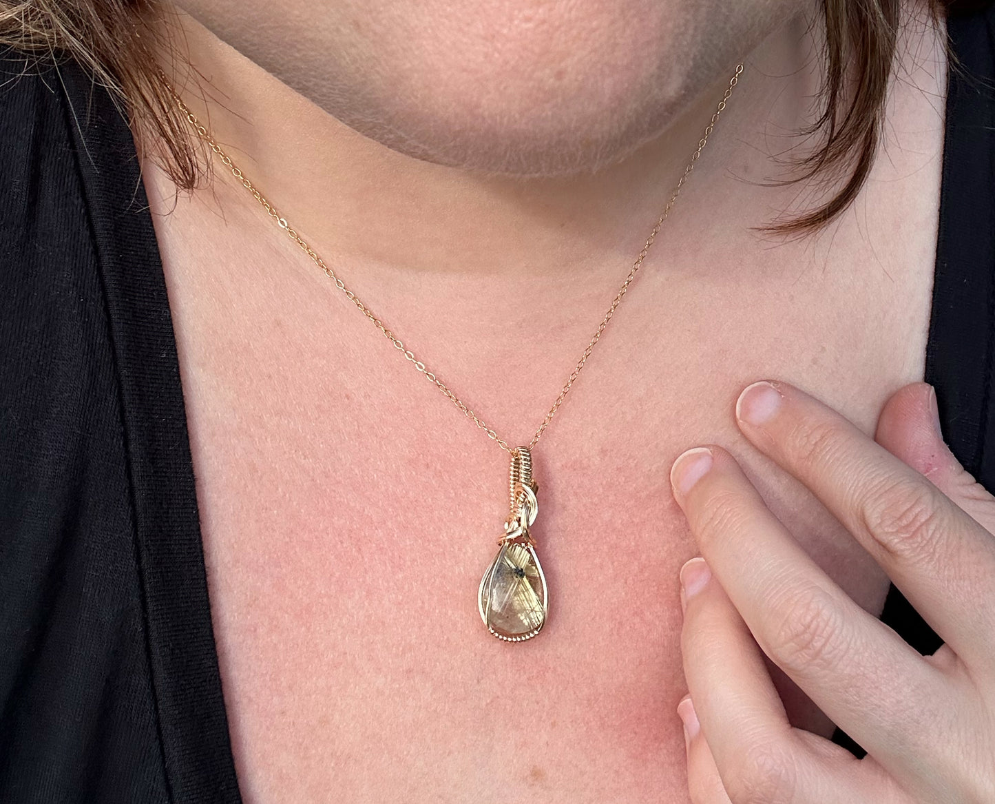 14k Goldfilled Wire-Wrapped Gold Star Rutilated Quartz Pendant