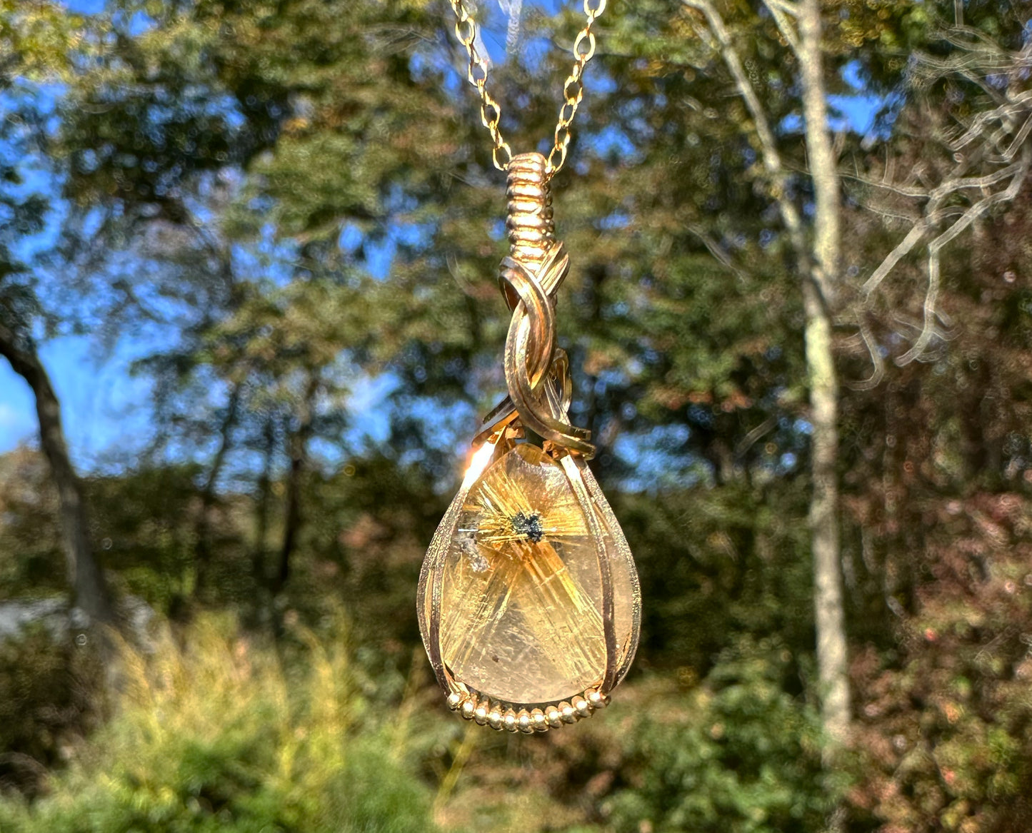 14k Goldfilled Wire-Wrapped Gold Star Rutilated Quartz Pendant