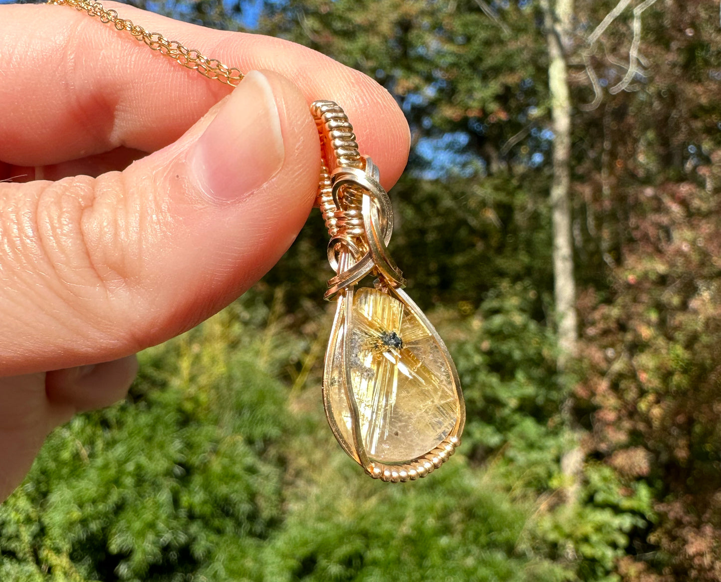 14k Goldfilled Wire-Wrapped Gold Star Rutilated Quartz Pendant