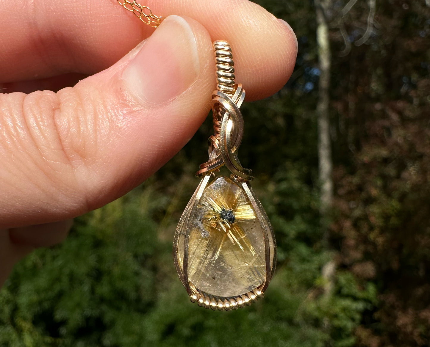 14k Goldfilled Wire-Wrapped Gold Star Rutilated Quartz Pendant