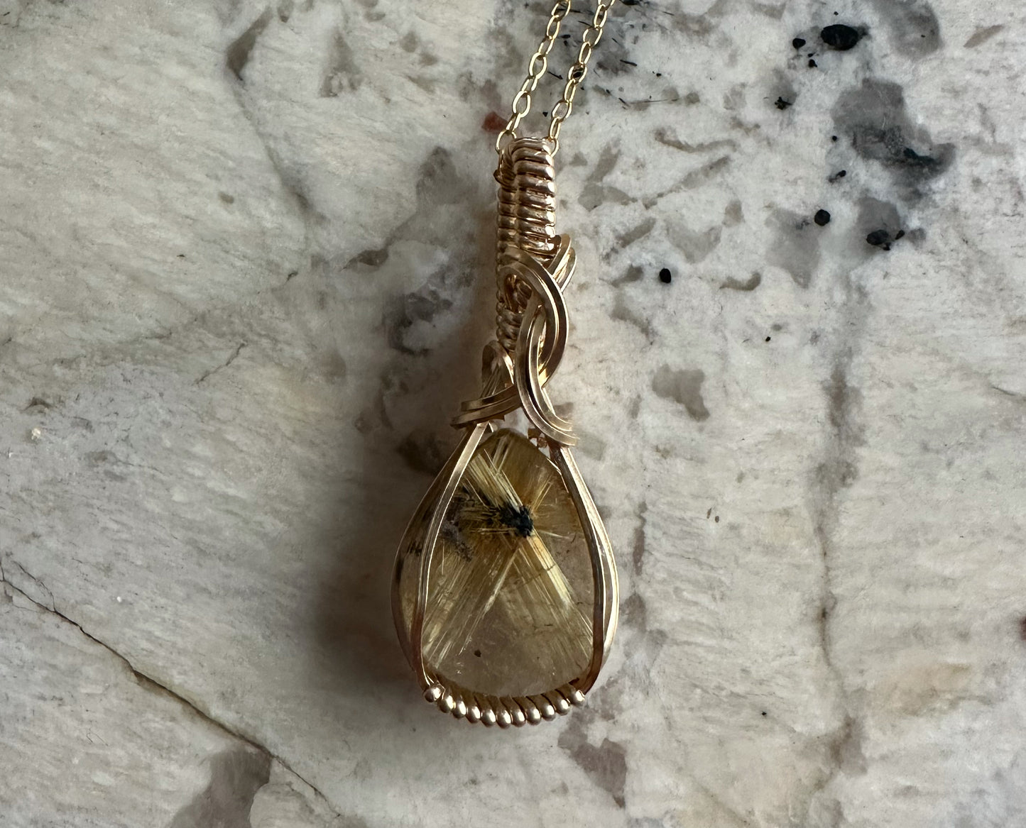14k Goldfilled Wire-Wrapped Gold Star Rutilated Quartz Pendant