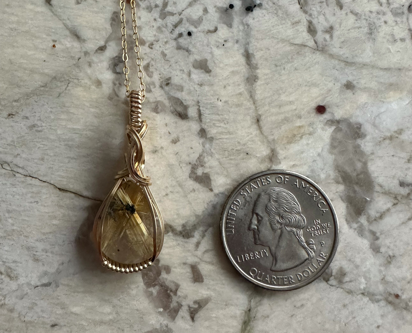 14k Goldfilled Wire-Wrapped Gold Star Rutilated Quartz Pendant