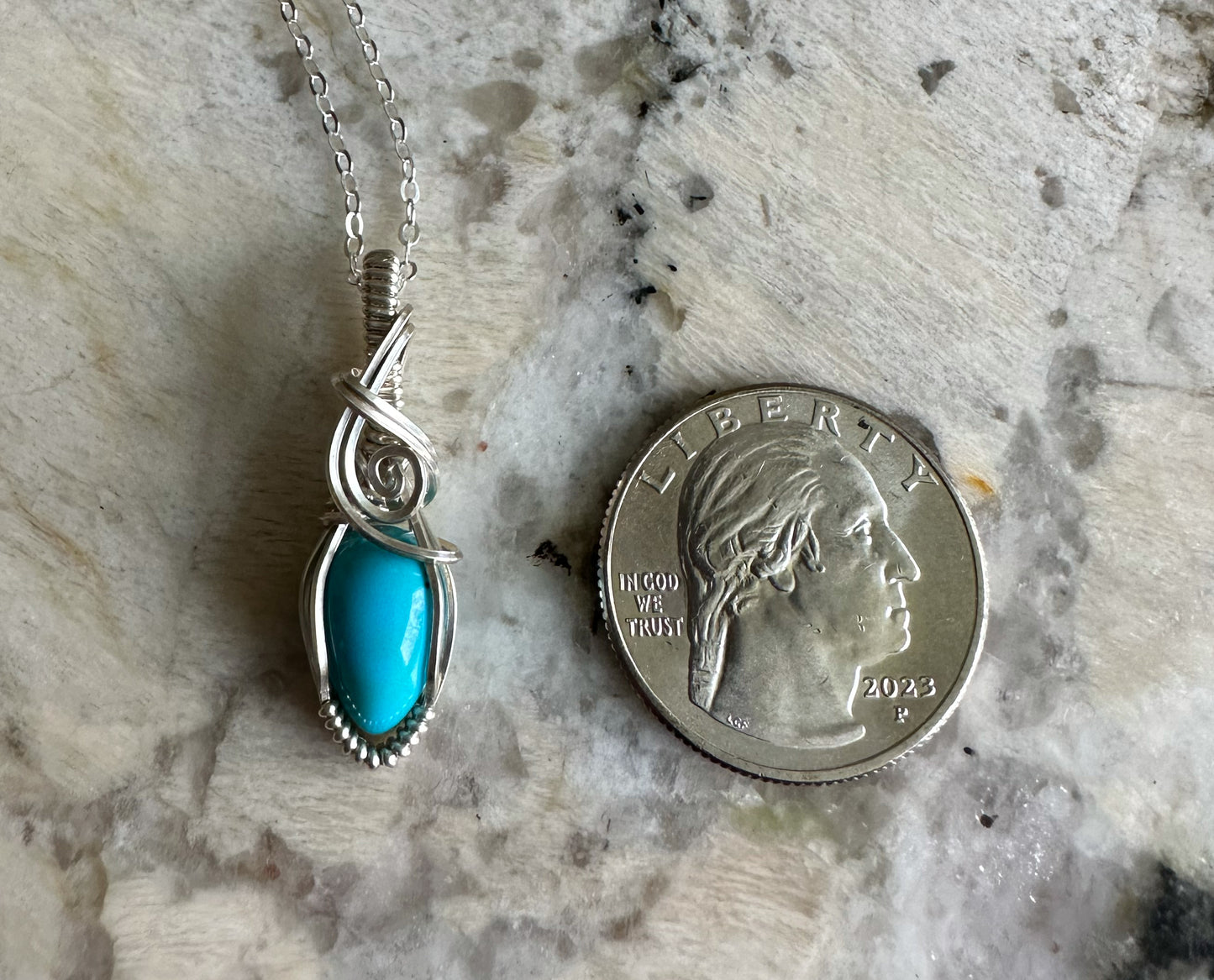 Sterling Silver Wire-Wrapped Sleeping Beauty Blue Turquoise Pendant
