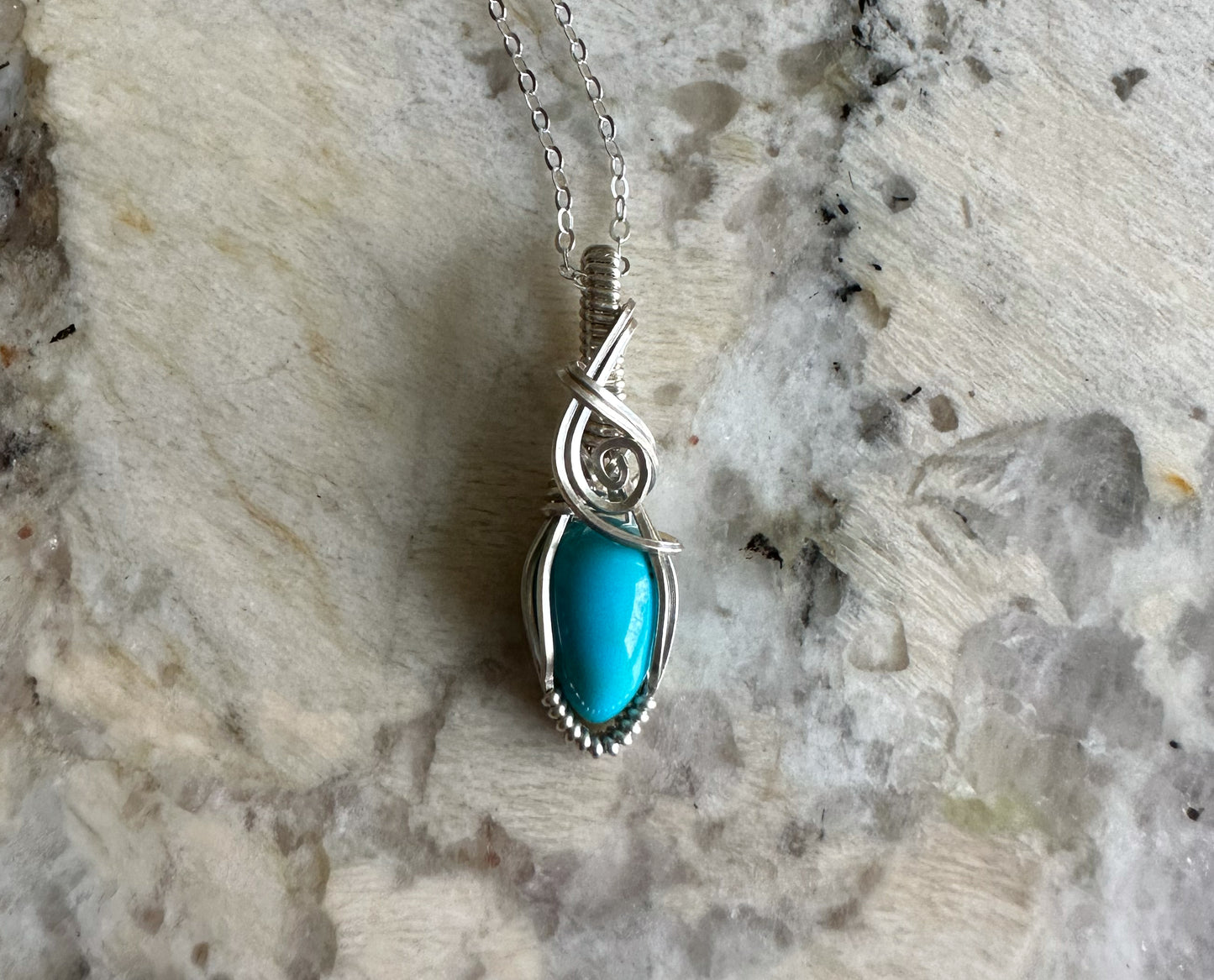 Sterling Silver Wire-Wrapped Sleeping Beauty Blue Turquoise Pendant