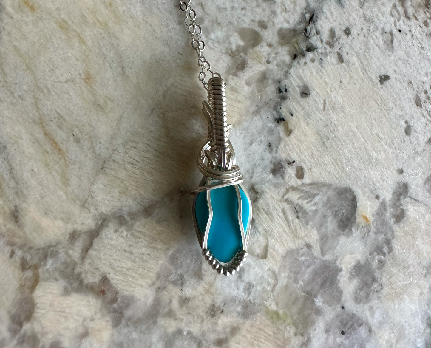 Sterling Silver Wire-Wrapped Sleeping Beauty Blue Turquoise Pendant