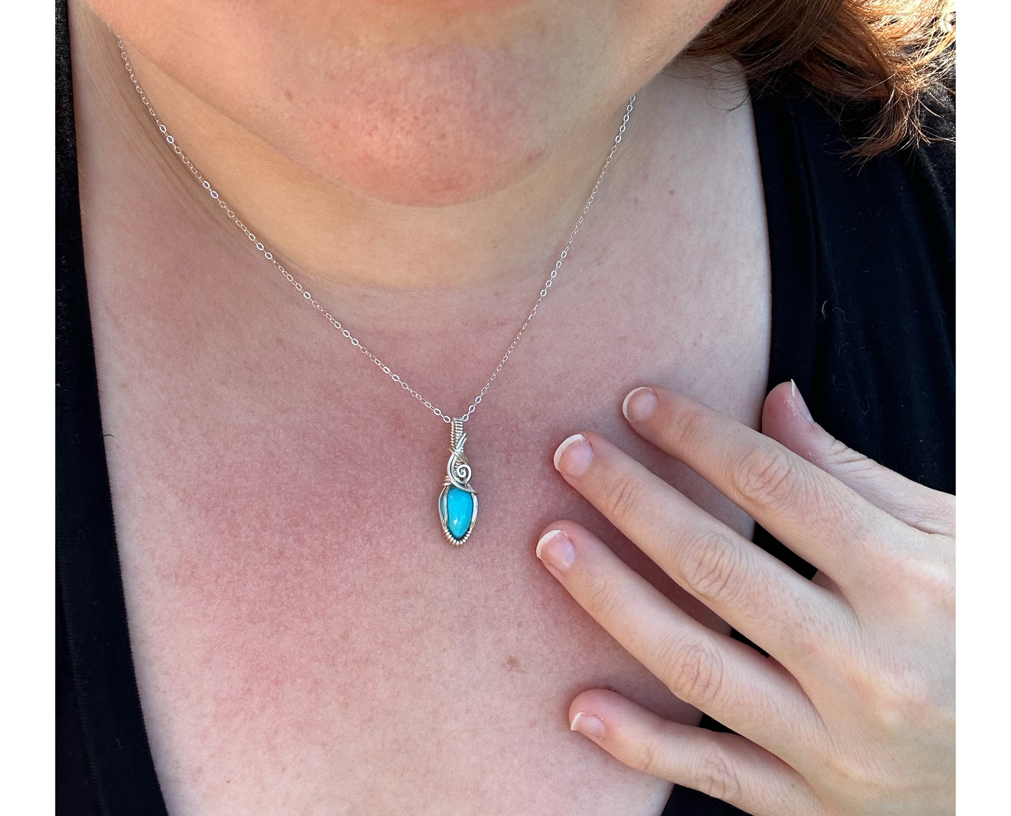 Sterling Silver Wire-Wrapped Sleeping Beauty Blue Turquoise Pendant