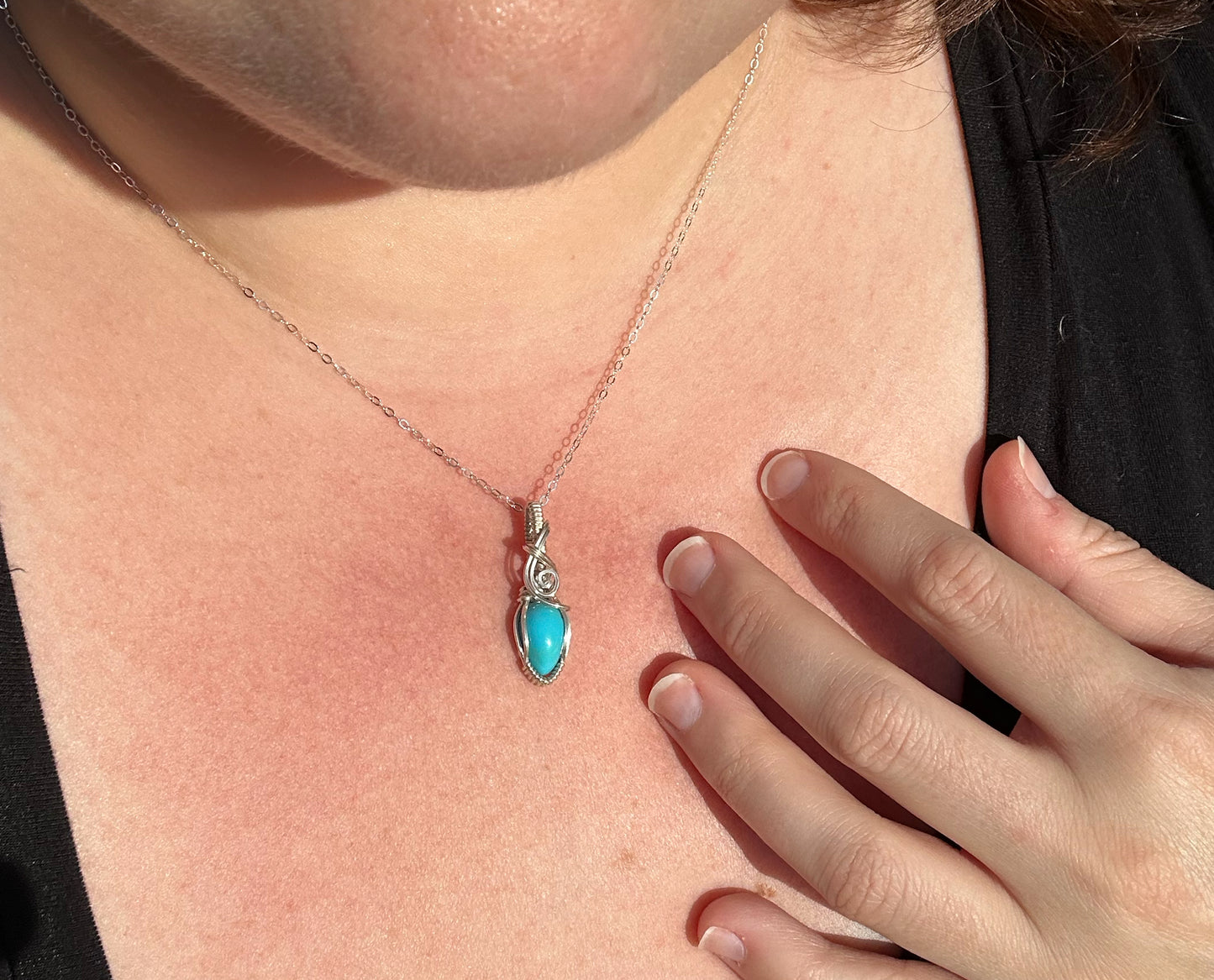 Sterling Silver Wire-Wrapped Sleeping Beauty Blue Turquoise Pendant