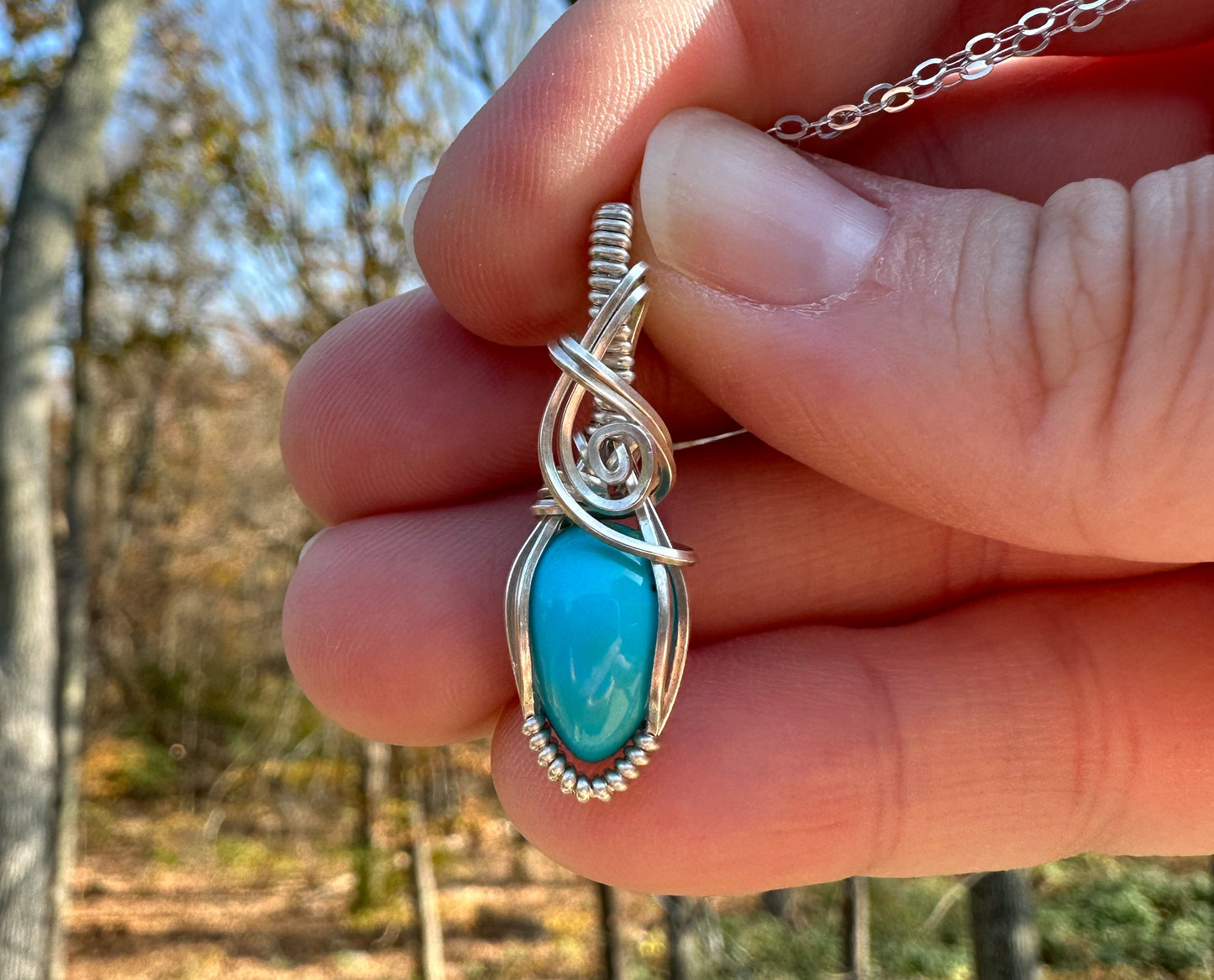Sterling Silver Wire-Wrapped Sleeping Beauty Blue Turquoise Pendant