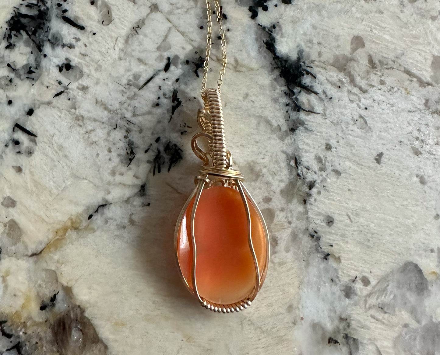 Wire-Wrapped Small Vintage Carved Shell Cameo of Woman Pendant in 14k Goldfilled Wire