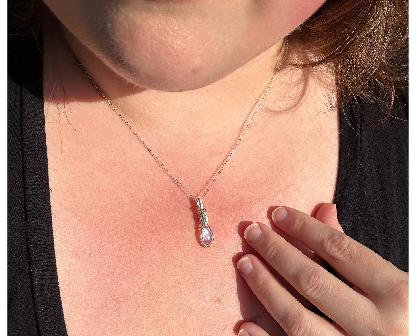 Sterling Silver Wire-Wrapped Rainbow Moonstone Pendant