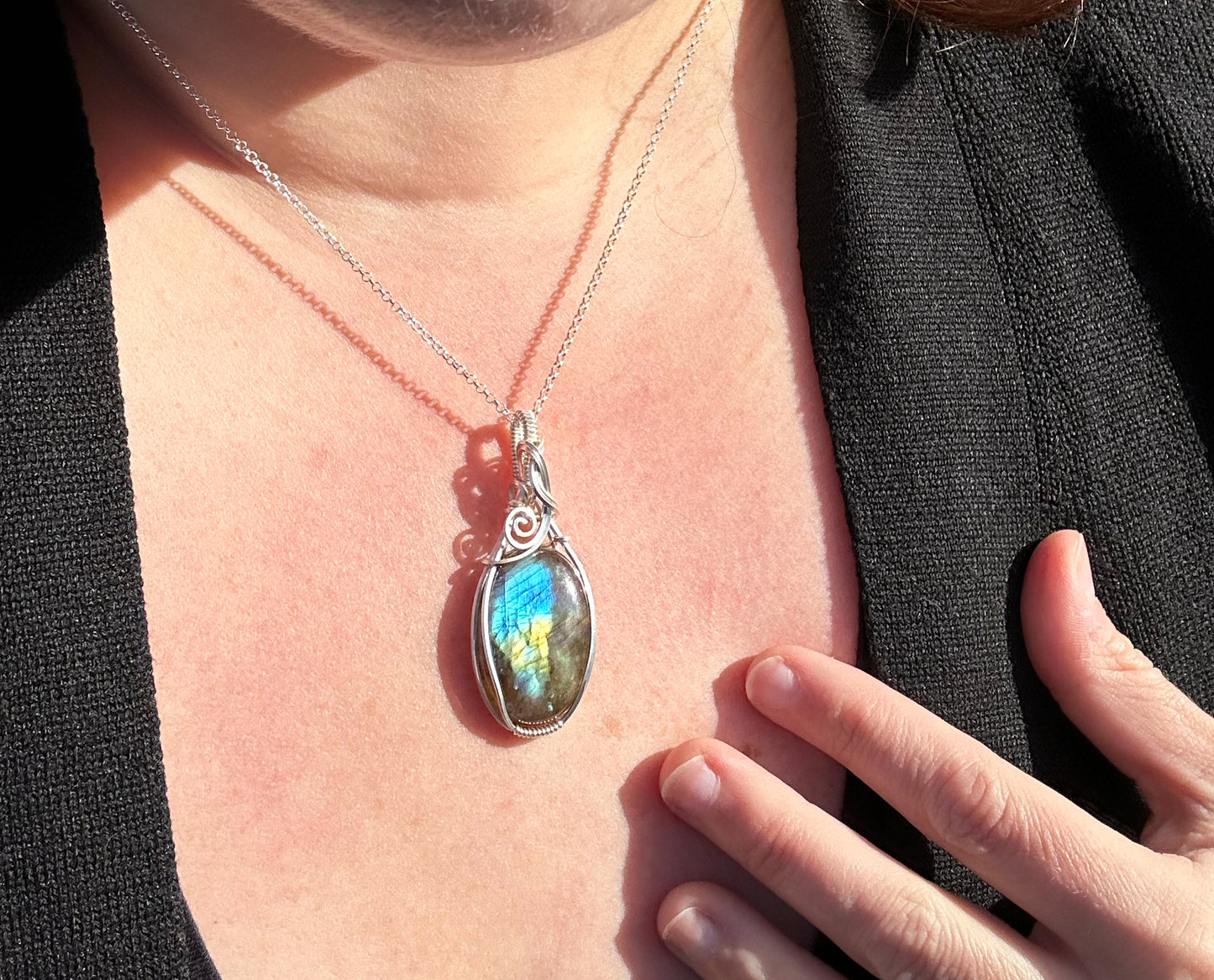 Wire-Wrapped Spectrolite Labradorite Pendant in Sterling Silver