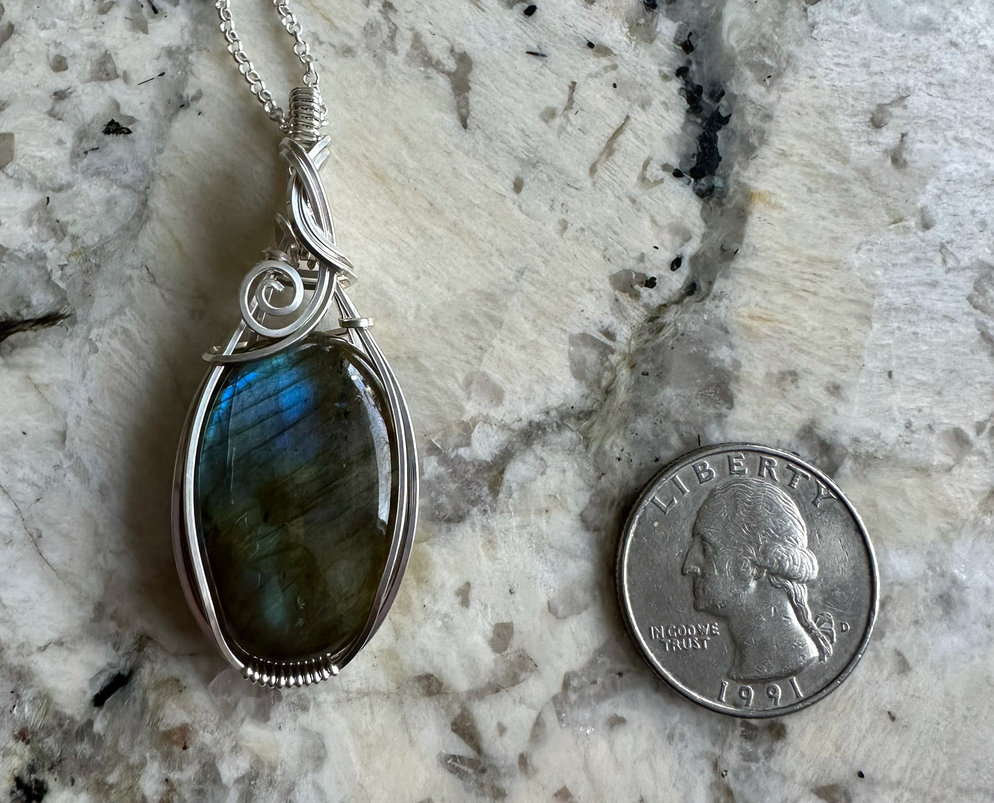 Wire-Wrapped Spectrolite Labradorite Pendant in Sterling Silver