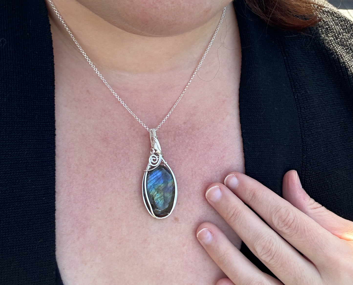 Wire-Wrapped Spectrolite Labradorite Pendant in Sterling Silver