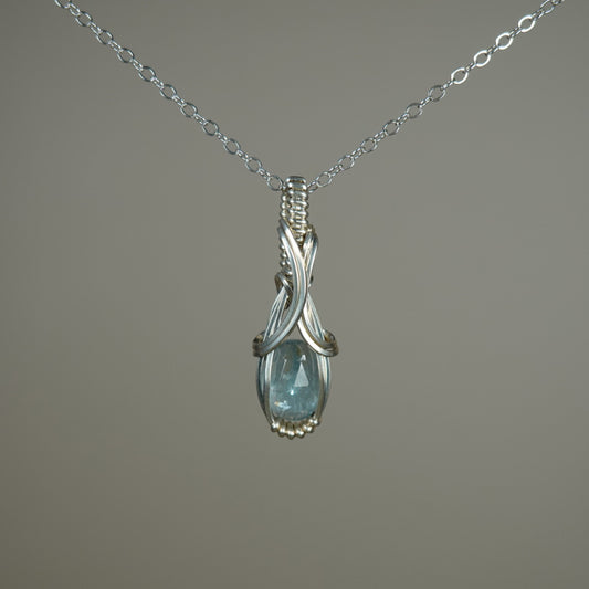Teal Kyanite Pendant Wire-Wrapped in Sterling Silver