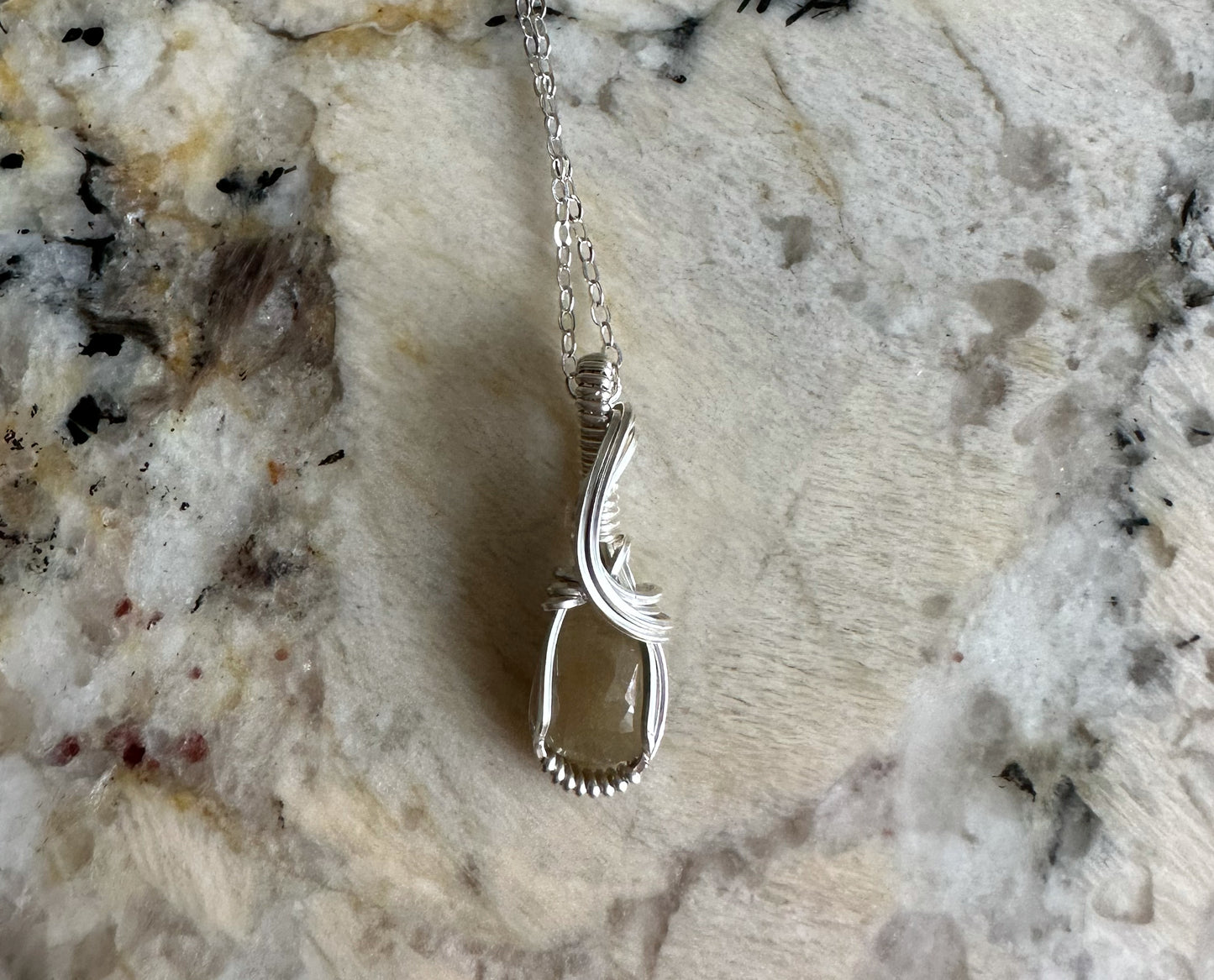 Sterling Silver Wire-Wrapped Rosecut Yellow Fancy Sapphire Pendant