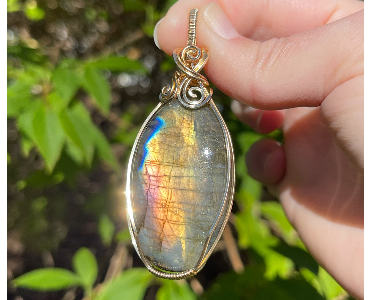 Wire-Wrapped Flashy Labradorite Pendant in 14k Gold-Fill