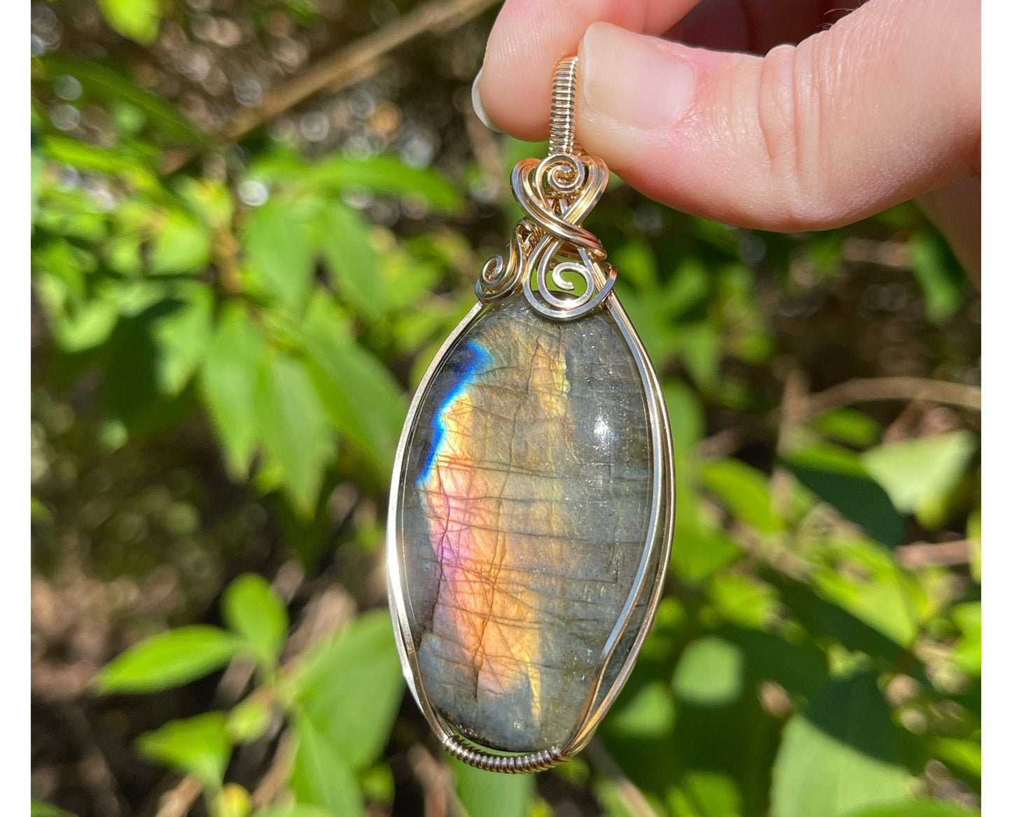 Wire-Wrapped Flashy Labradorite Pendant in 14k Gold-Fill