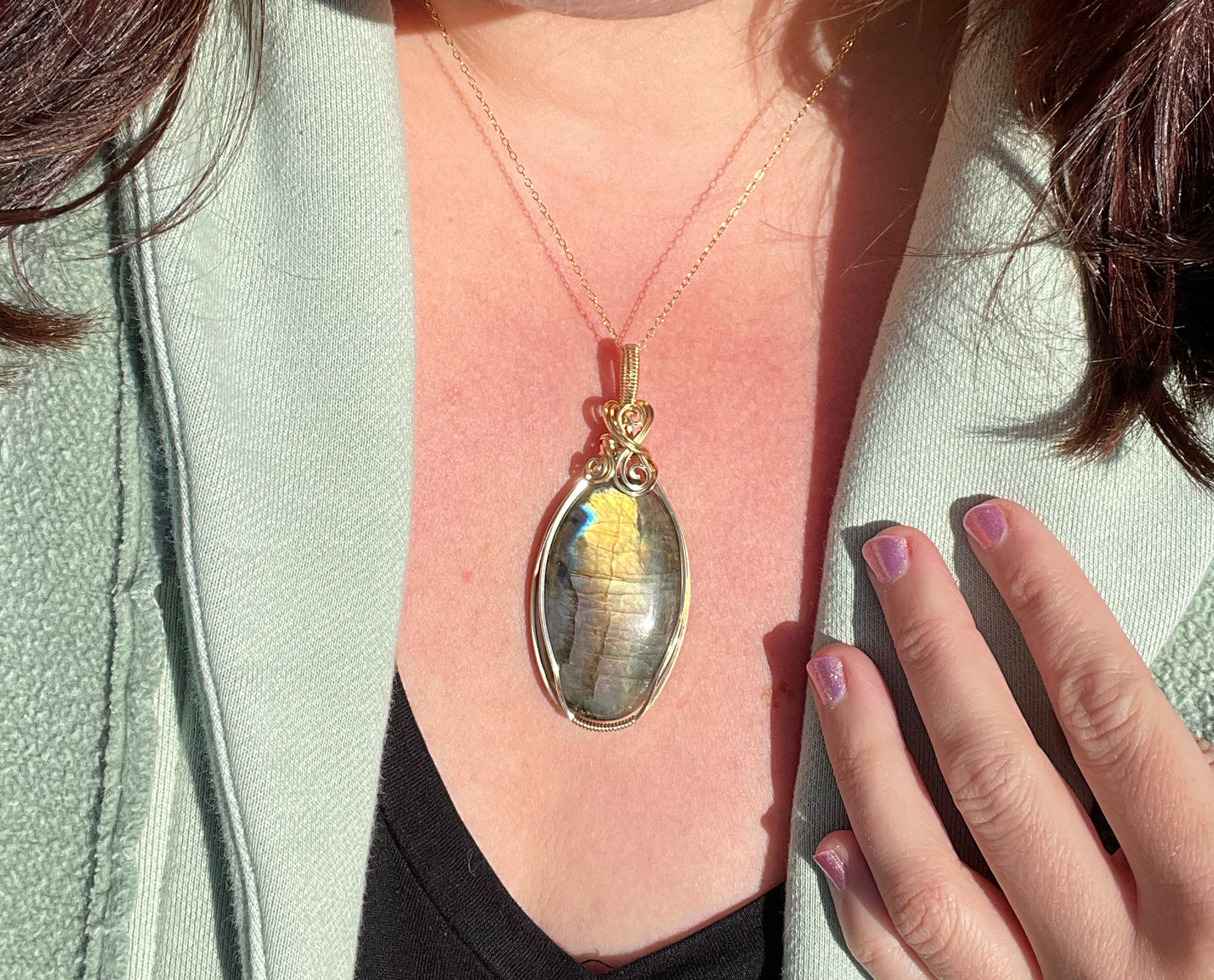 Wire-Wrapped Flashy Labradorite Pendant in 14k Gold-Fill