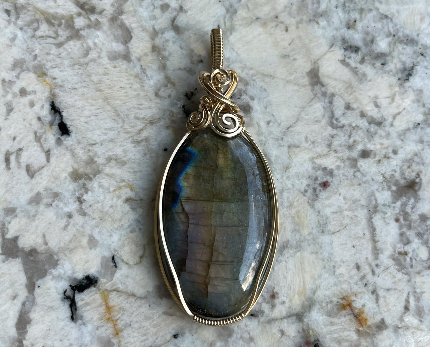 Wire-Wrapped Flashy Labradorite Pendant in 14k Gold-Fill