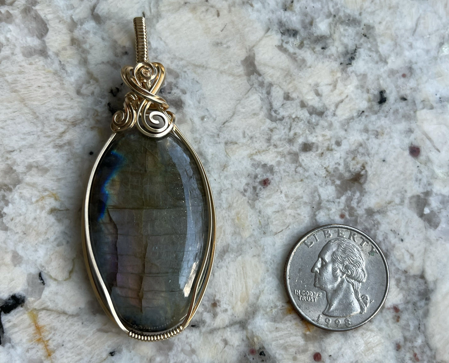 Wire-Wrapped Flashy Labradorite Pendant in 14k Gold-Fill