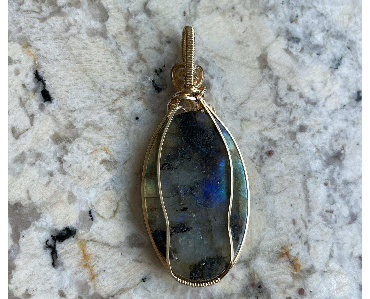 Wire-Wrapped Flashy Labradorite Pendant in 14k Gold-Fill