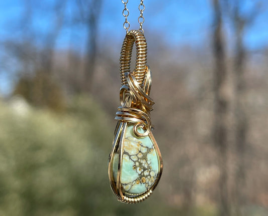 Wire-Wrapped Seven Dwarfs (7D) Turquoise Pendant in 14k Goldfill