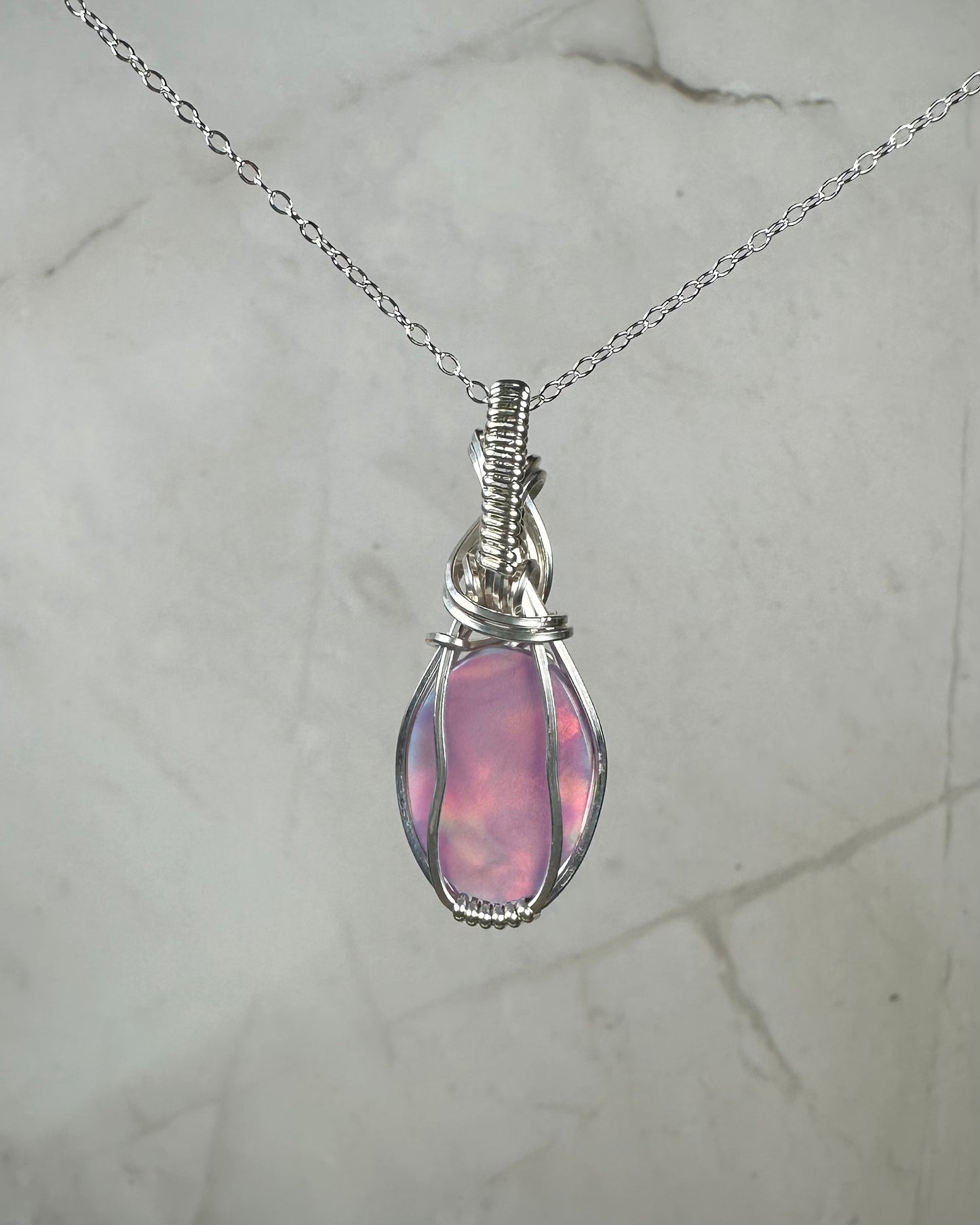 Aurora Opal Doublet Pendant Wire-Wrapped in Sterling Silver