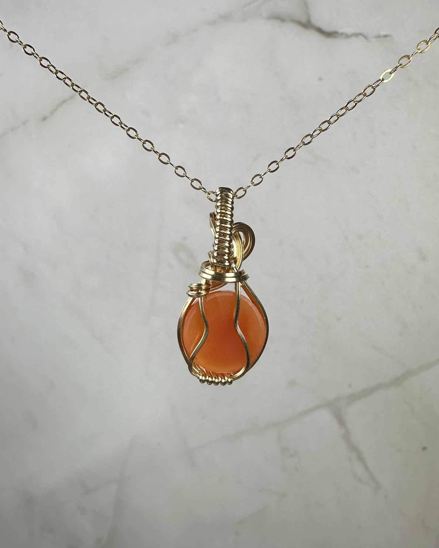 Vintage Carved Shell Cameo of Woman Pendant Wire-Wrapped in 14k Goldfill