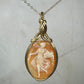 Antique Carved Shell Cameo of Woman with Floral Basket Pendant in Wrapped in 14k Goldfilled Wire