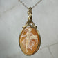 Antique Carved Shell Cameo of Woman with Floral Basket Pendant in Wrapped in 14k Goldfilled Wire