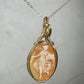 Antique Carved Shell Cameo of Woman with Floral Basket Pendant in Wrapped in 14k Goldfilled Wire
