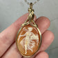 Antique Carved Shell Cameo of Woman with Floral Basket Pendant in Wrapped in 14k Goldfilled Wire