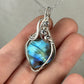 Flashy Blue Labradorite Pendant Wire-Wrapped in Sterling Silver