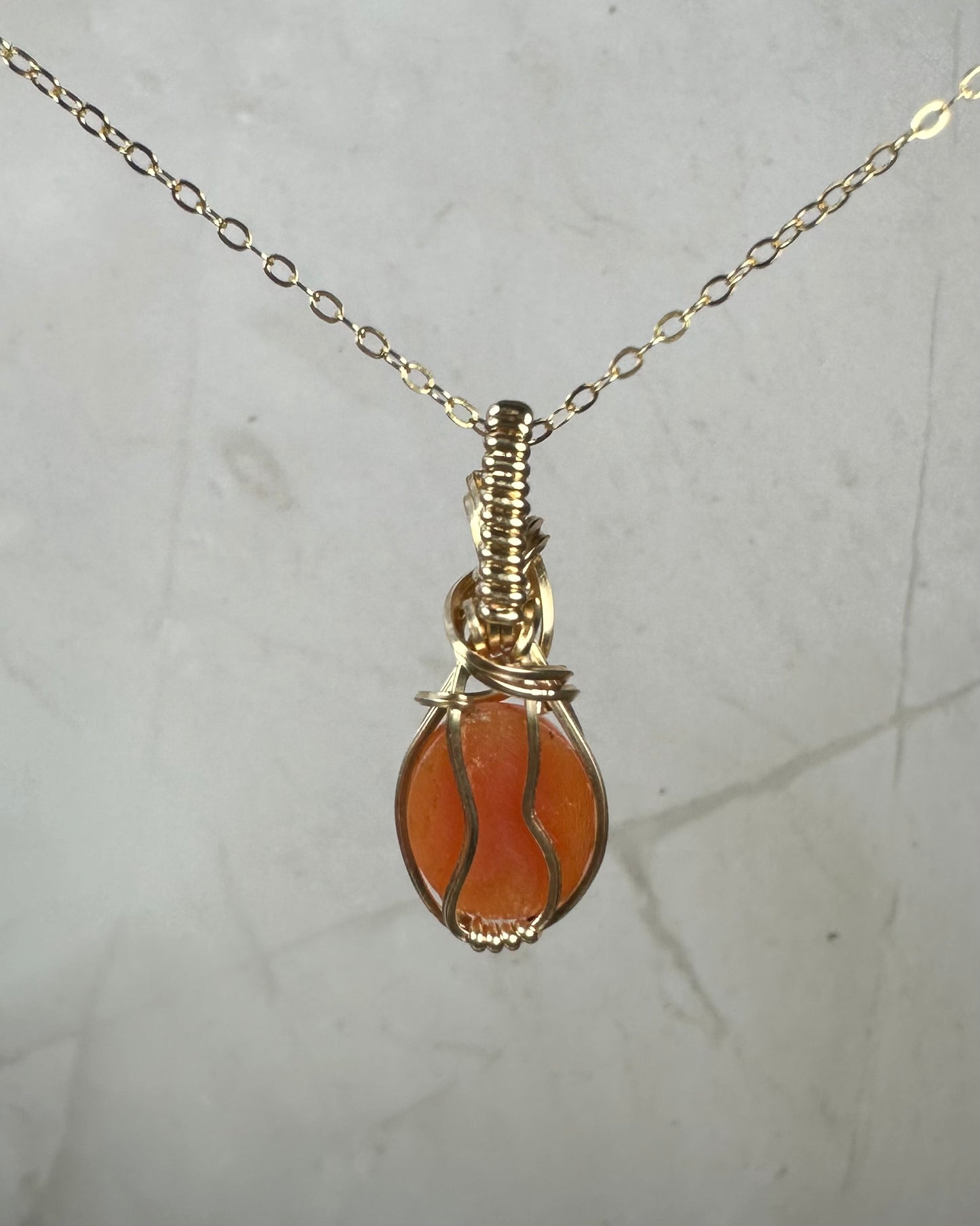 Vintage Carved Shell Cameo of Woman Pendant Wire-Wrapped in 14k Goldfill