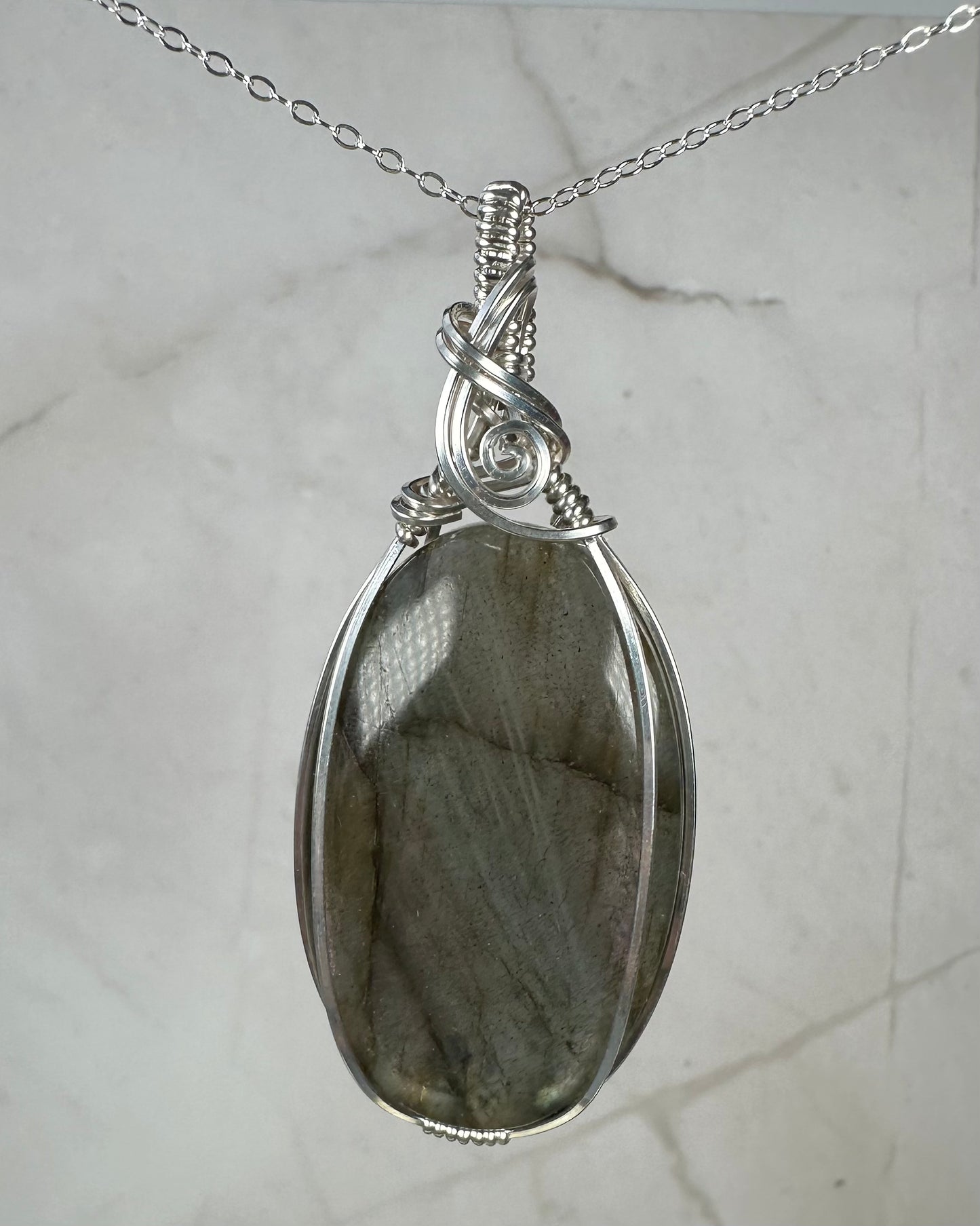 Flashy Purple Labradorite Pendant Wire-Wrapped in Sterling Silver