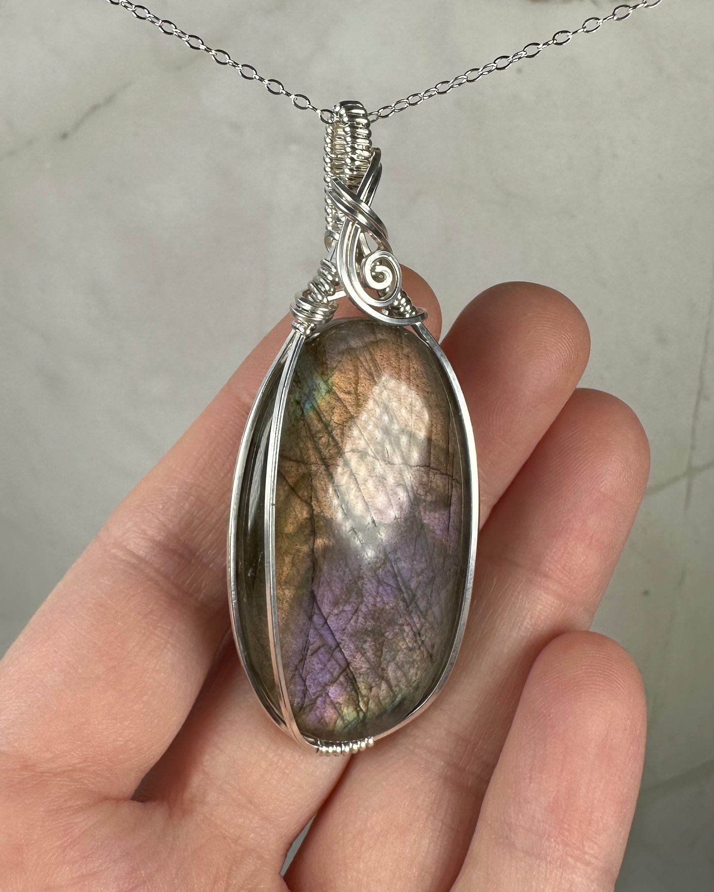 Flashy Purple Labradorite Pendant Wire-Wrapped in Sterling Silver