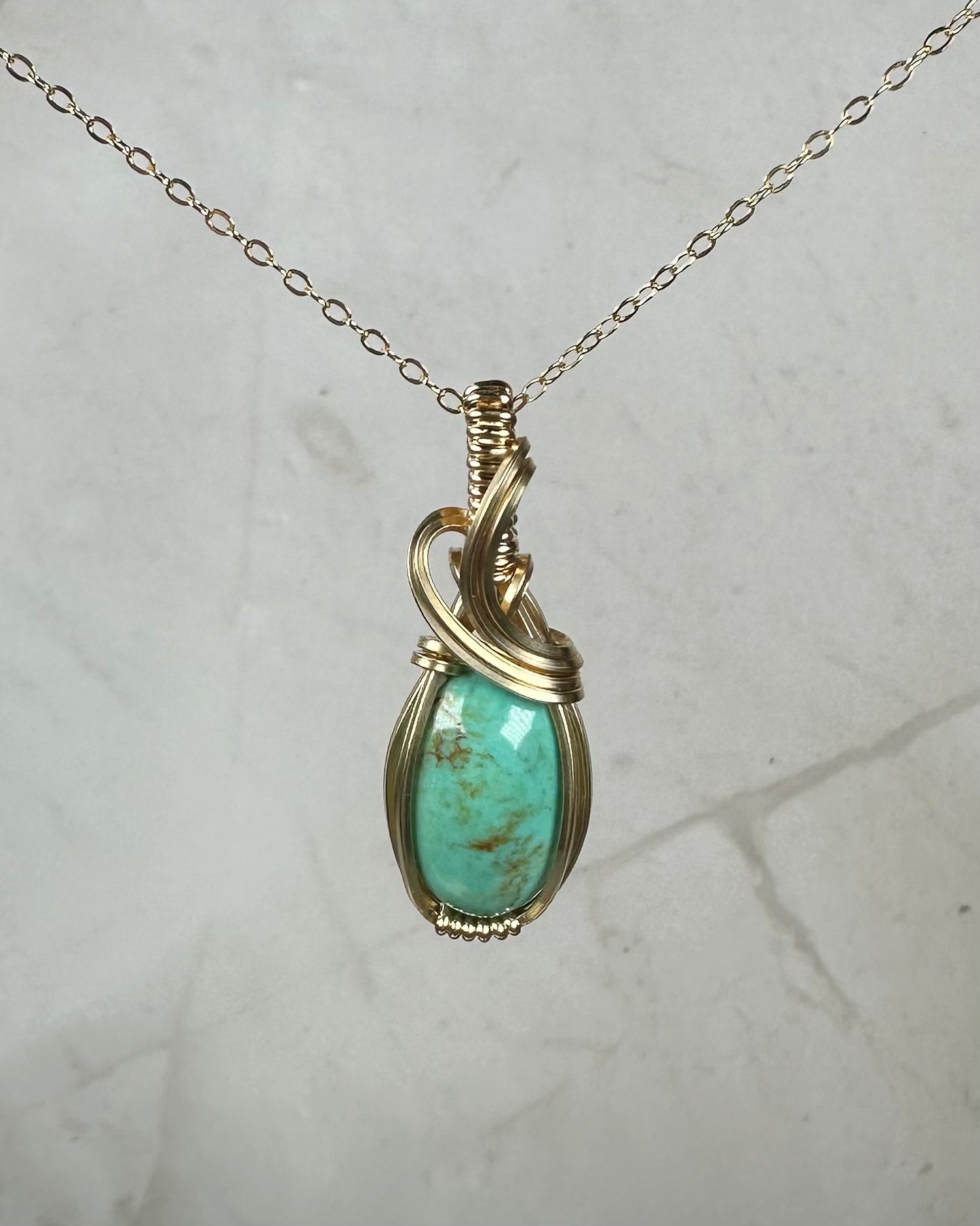 Wire-Wrapped New Lander Variscite Pendant in 14k Goldfill