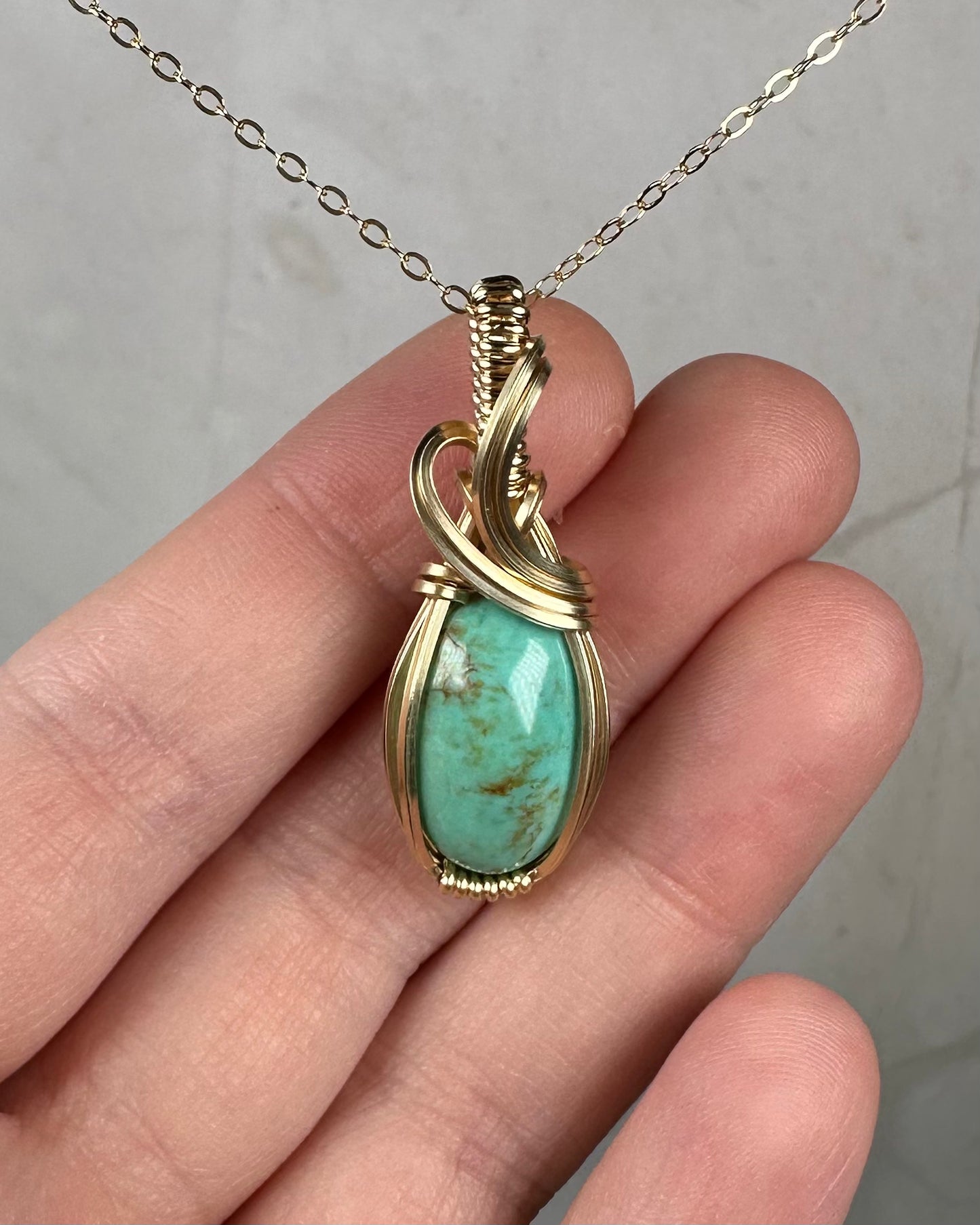 Wire-Wrapped New Lander Variscite Pendant in 14k Goldfill