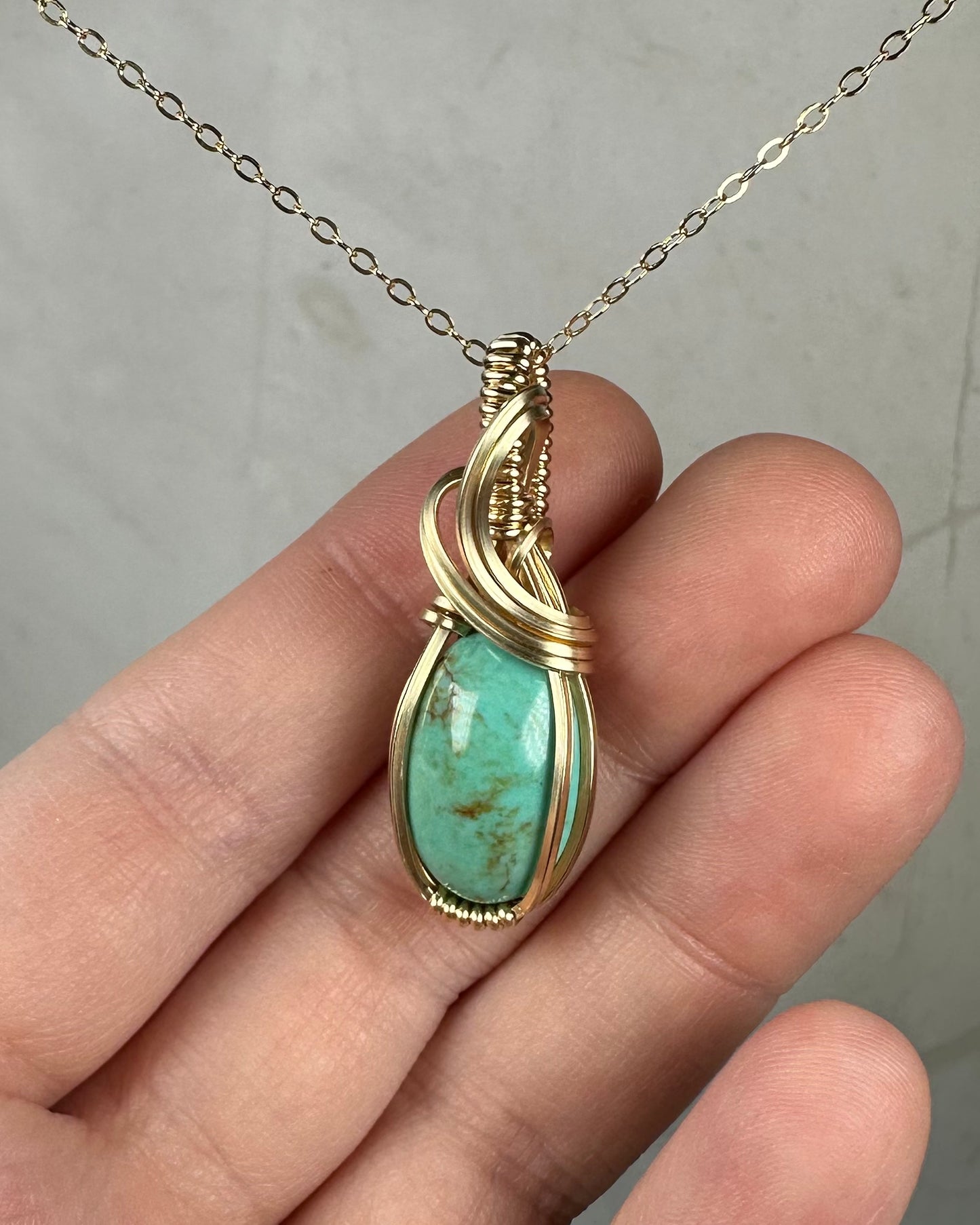 Wire-Wrapped New Lander Variscite Pendant in 14k Goldfill