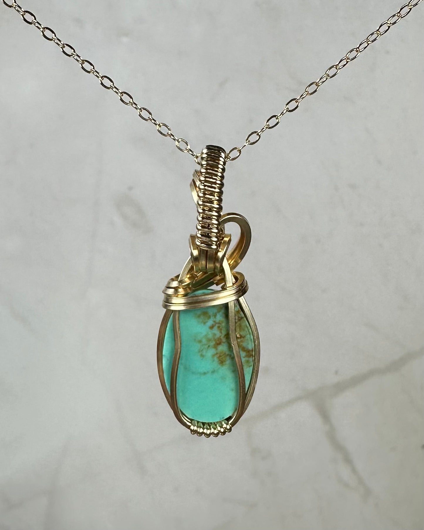 Wire-Wrapped New Lander Variscite Pendant in 14k Goldfill