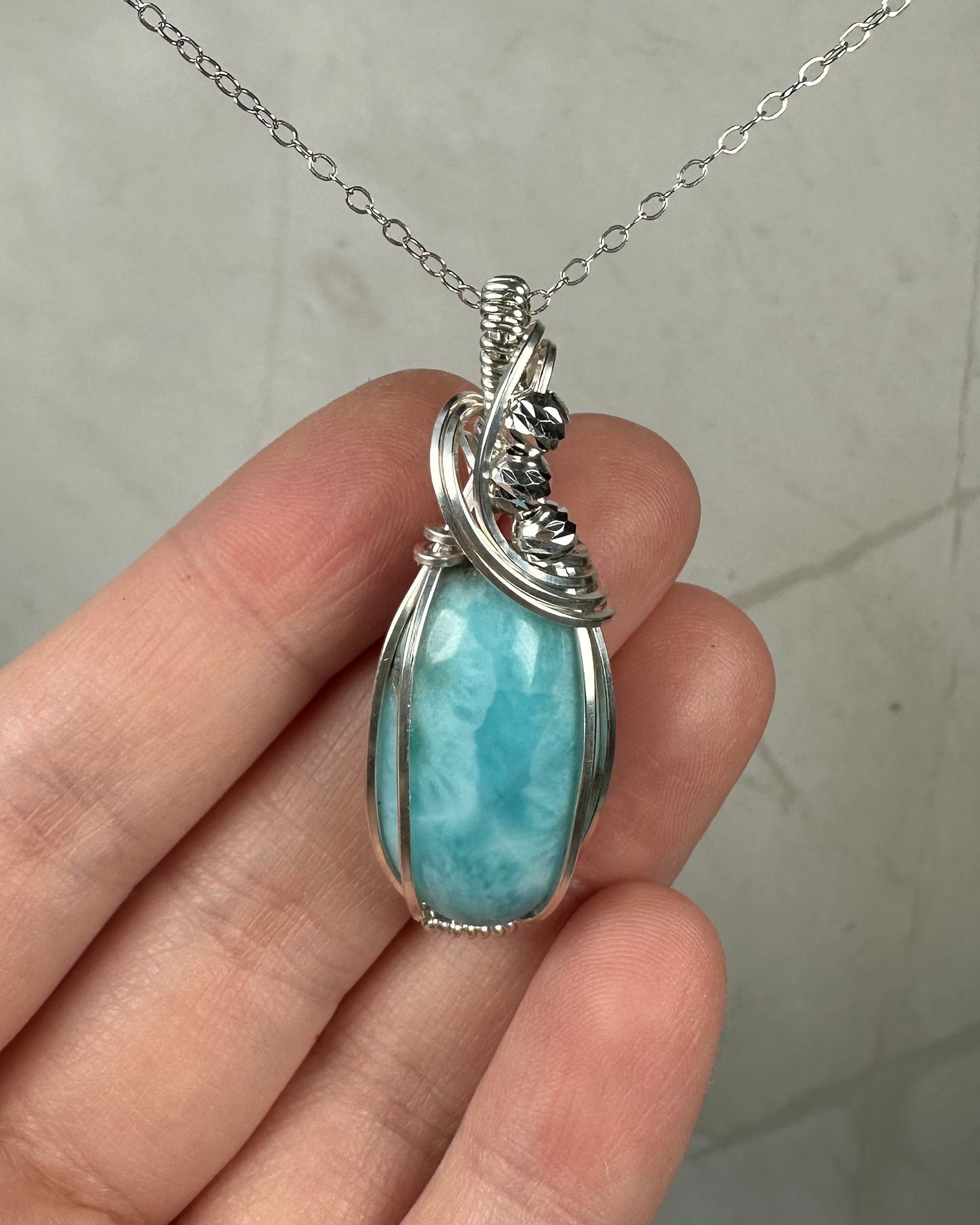 Larimar Pendant Wire-Wrapped in Sterling Silver