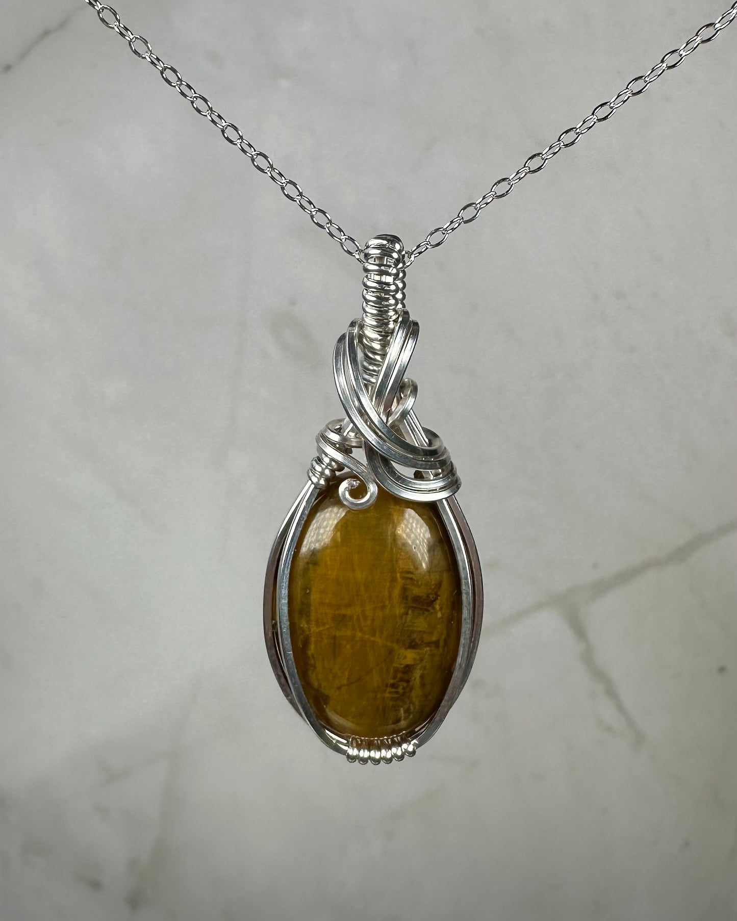 Nellite (Lion's Skin) Pendant Wire-Wrapped in Sterling Silver