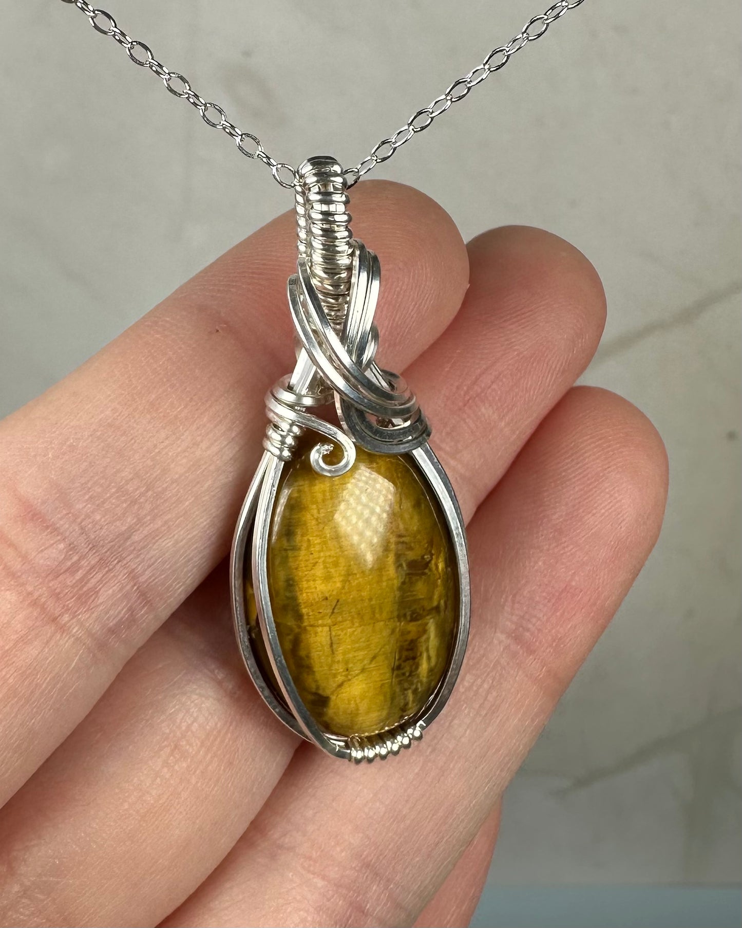 Nellite (Lion's Skin) Pendant Wire-Wrapped in Sterling Silver