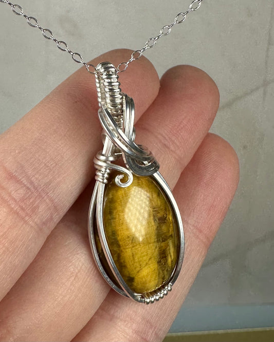 Nellite (Lion's Skin) Pendant Wire-Wrapped in Sterling Silver