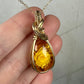 Carved Intaglio Baltic Amber with a Rose Pendant Wire-Wrapped in 14k Goldfill