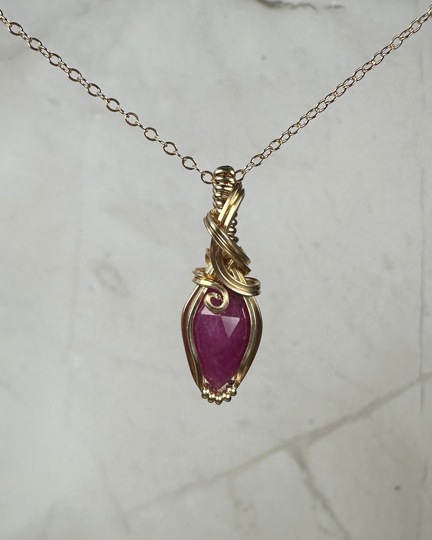 Pink Rosecut Sapphire Pendant Wire-Wrapped in 14k Goldfilled Wire